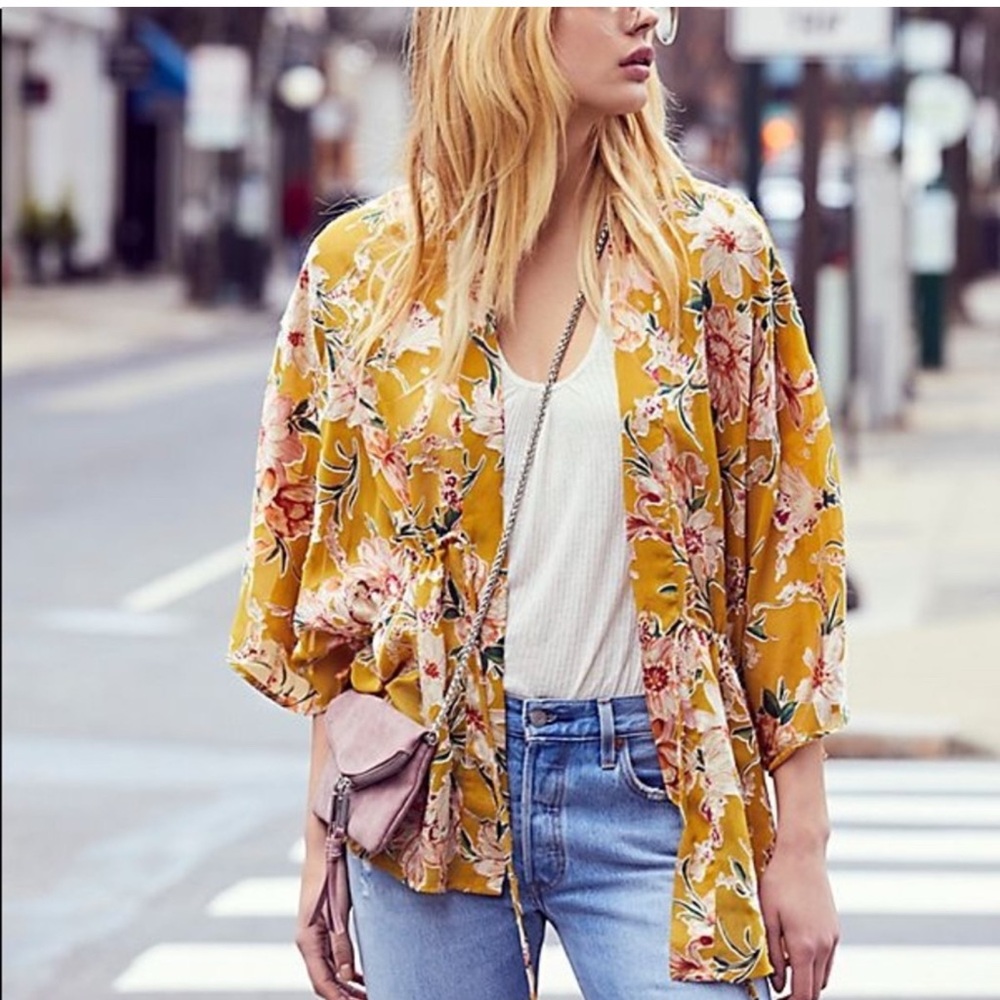 Floral Kimono Cardigan FREE PEOPLE